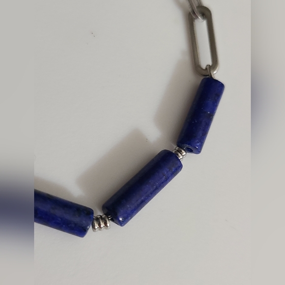 Lapis lazuli bracelet silver links chain like new blue natural gemstone 10" - Picture 7 of 10